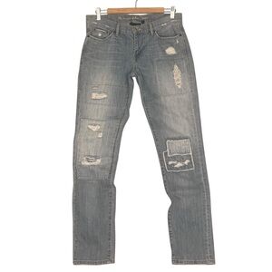 Levi's Low Skinny Blue Jeans Womens 8 Medium Wash Factory Distressed Retro